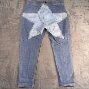 REVICE Two Tone Star Jeans Womens 32 Blue Patch Straight Leg Denim Festival Boho